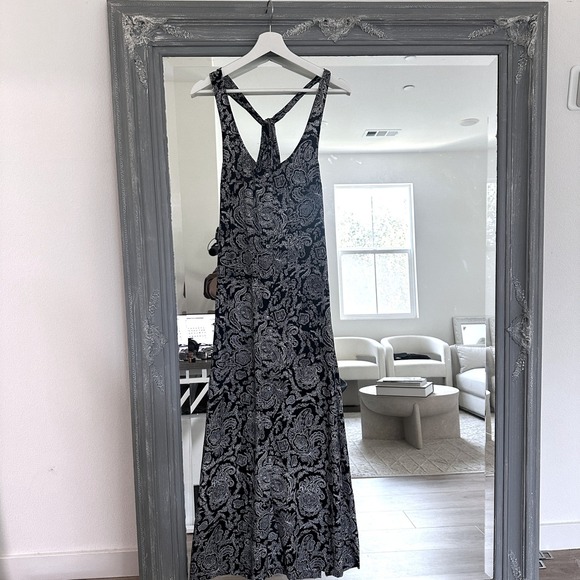 Theory Silk Paisley Print Georgette Maxi Dress Sleeveless Back Crisscross XS - Picture 4 of 10